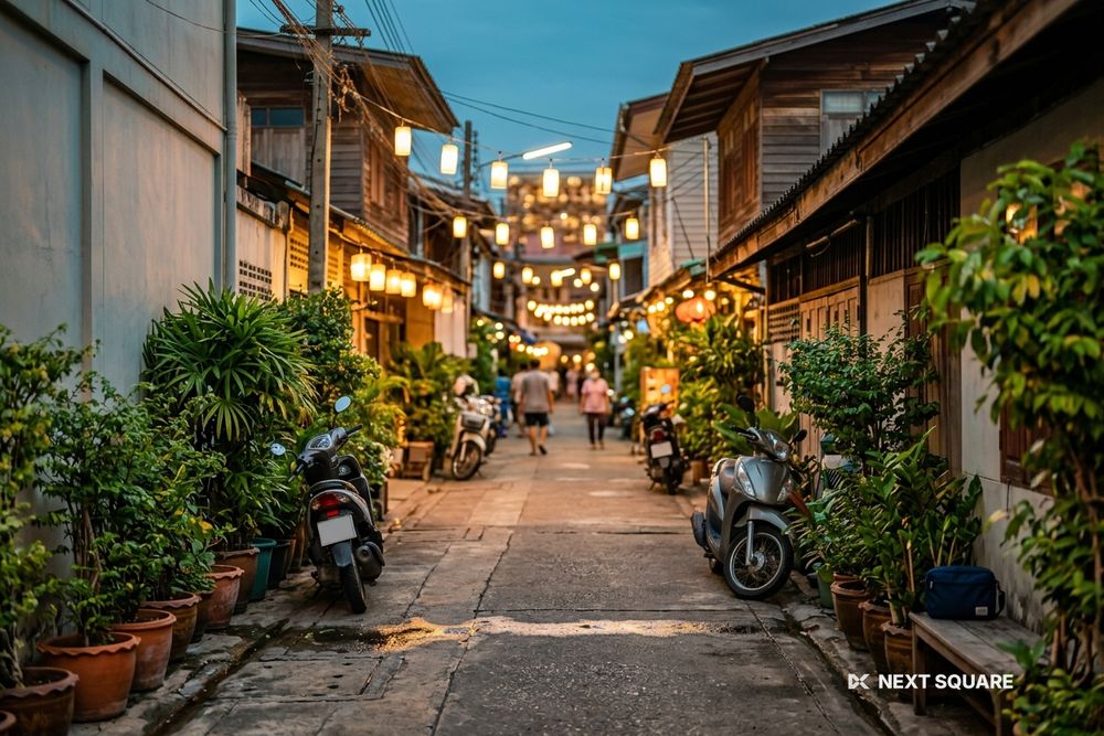 夕暮れのバンコクの路地のイメージ